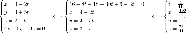 Mathplace quicklatex.com-3001d1f4f05fcfc8a42c315baca62eeb_l3 Methode 3 : Etudier la position relative d’un plan et d’une droite donnes par leur équations .  