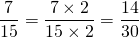 Mathplace quicklatex.com-fb28da05efb11ae8fd60f6b7c48d86d3_l3 Exercice 2 : Ecrire une fraction avec 30 au dénominateur  